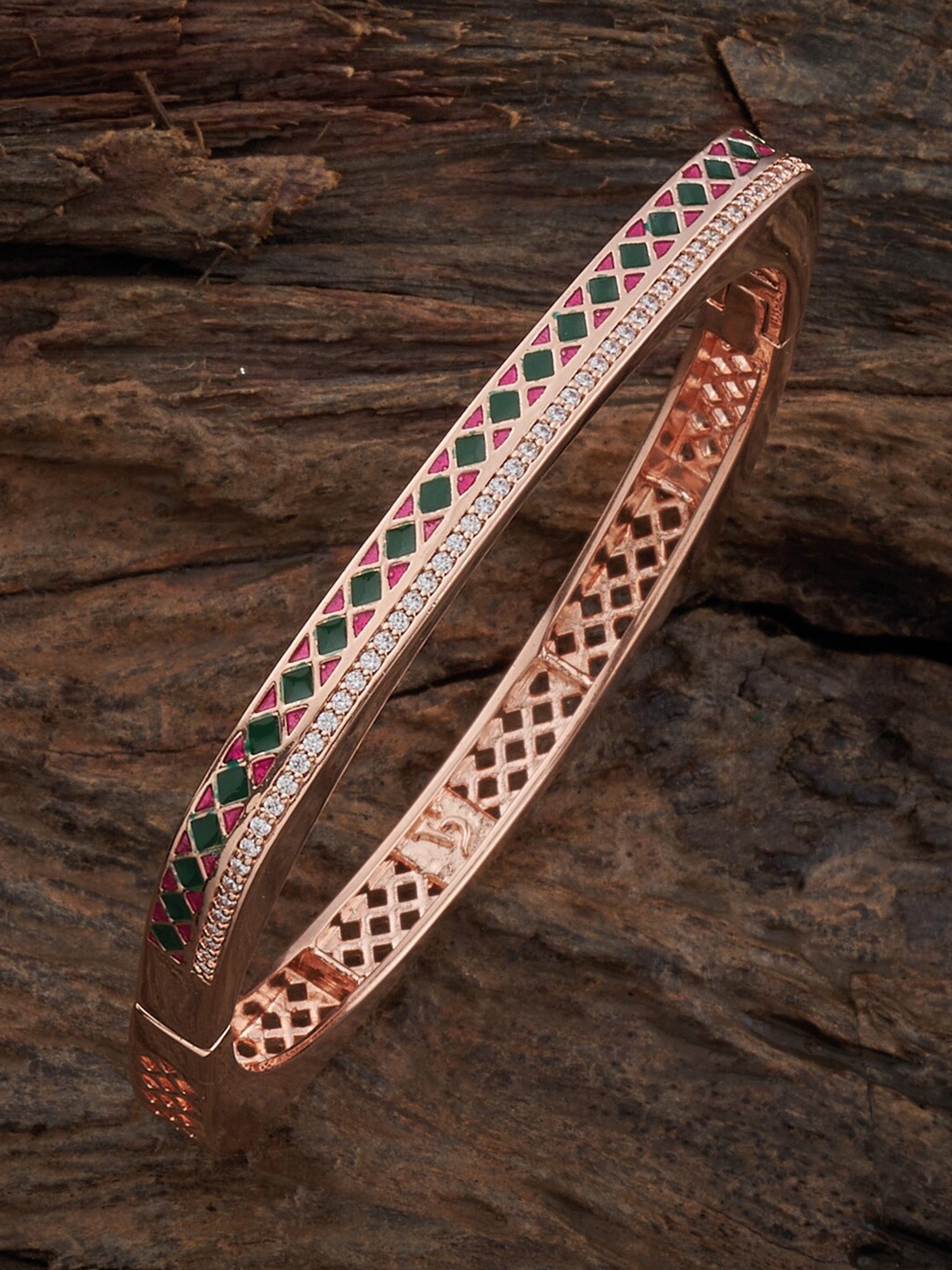 

Kushal's Fashion Jewellery Kundan Rose Gold-Plated Kada Bracelet