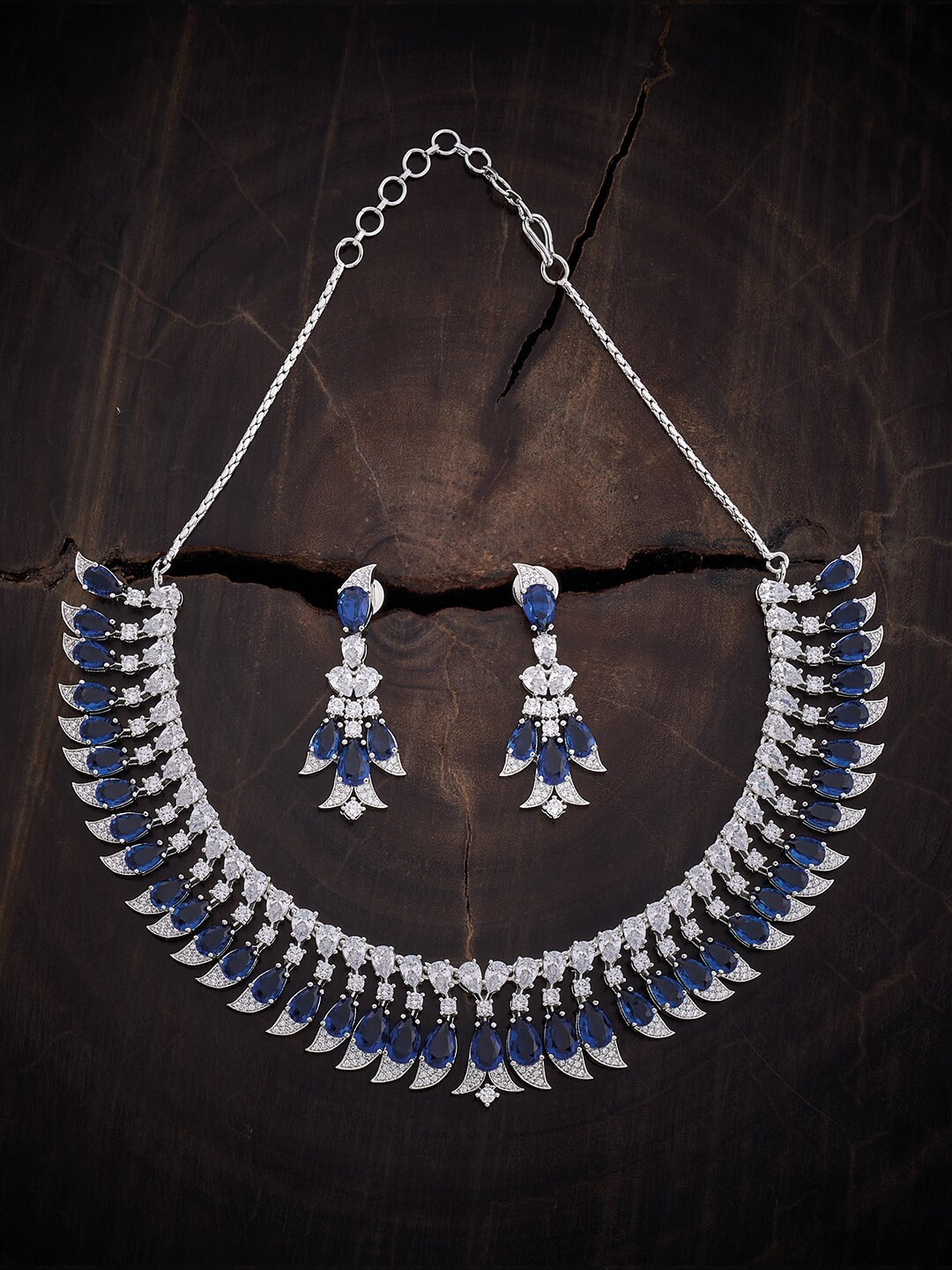 

Kushal's Fashion Jewellery Rhodium-Plated CZ-Studded Jewellery Set, Silver