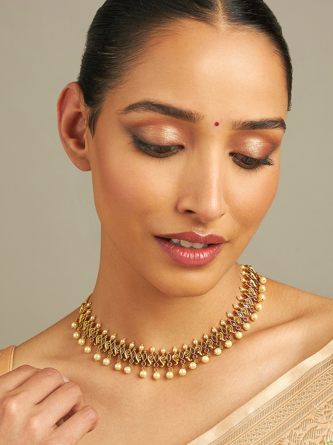 

Kushal's Fashion Jewellery Gold-Plated Antique Necklace