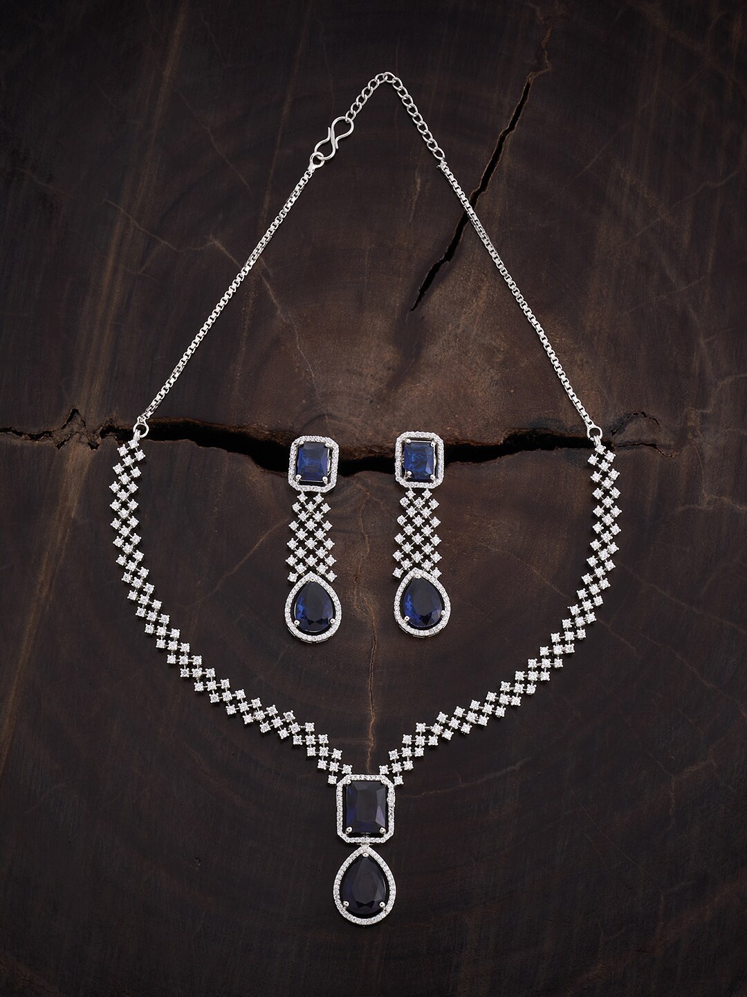 

Kushal's Fashion Jewellery Rhodium-Plated CZ-Studded Jewellery Set, Silver