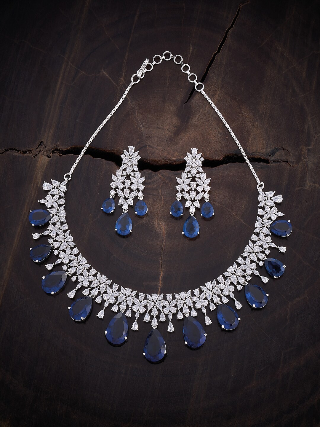 

Kushal's Fashion Jewellery Rhodium-Plated Cubic Zirconia Studded Jewellery Set, Silver