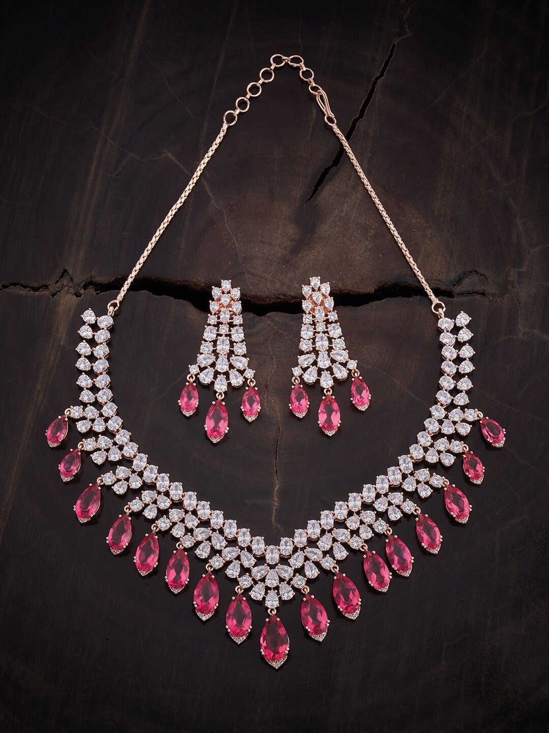 

Kushal's Fashion Jewellery Rose Gold-Plated CZ-Studded & Beaded Jewellery Set