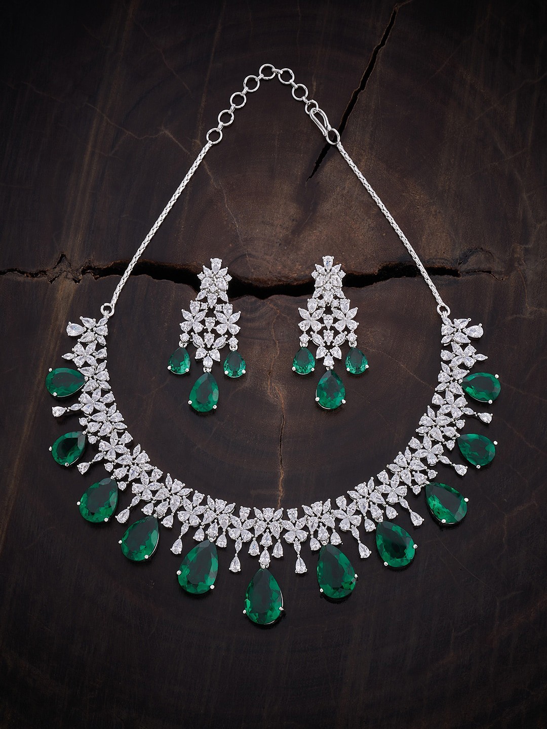 

Kushal's Fashion Jewellery Rhodium-Plated Cubic Zirconia-Studded Jewellery Set, Silver