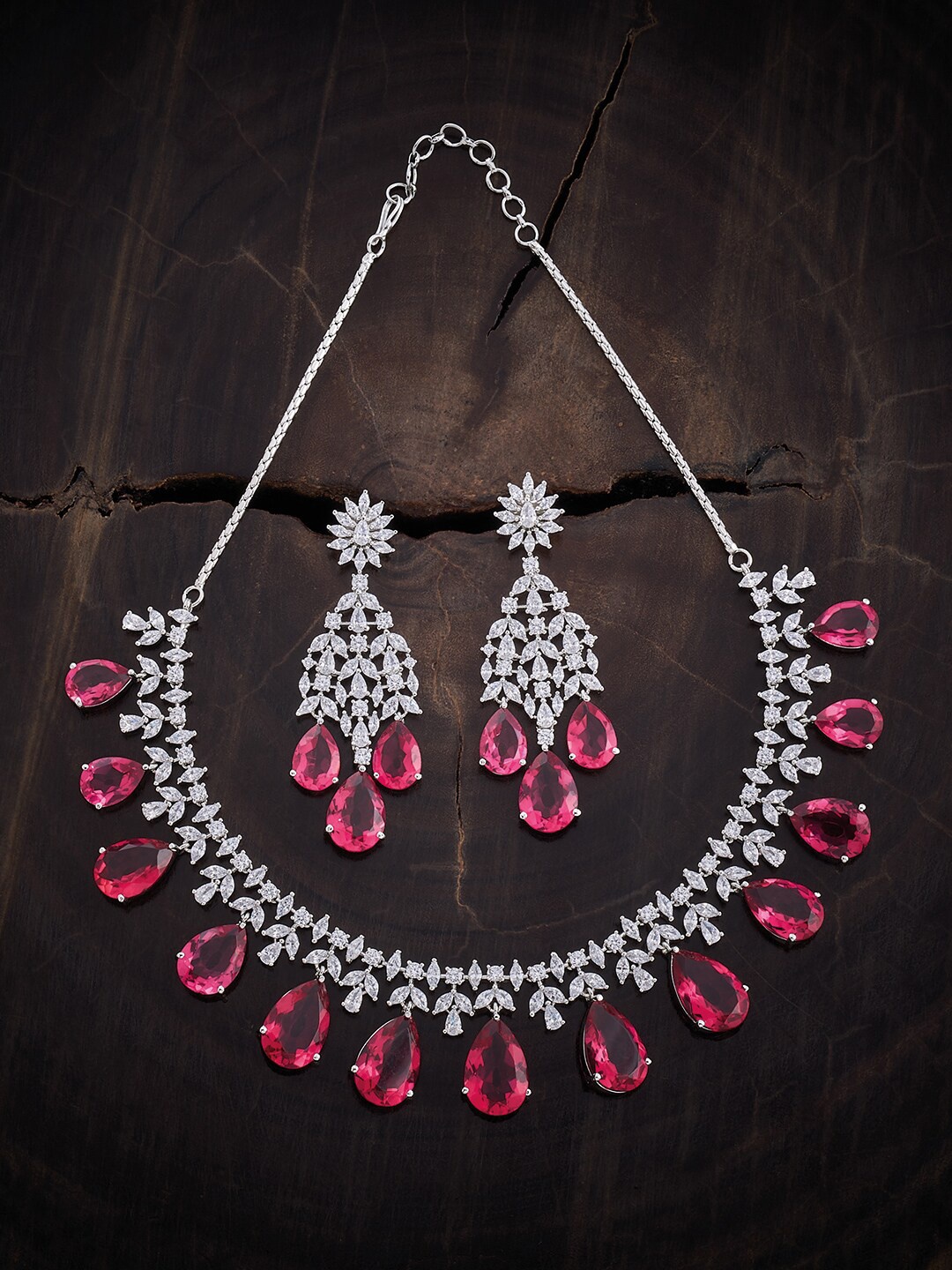 

Kushal's Fashion Jewellery Rhodium-Plated CZ-Studded Jewellery Set, Silver