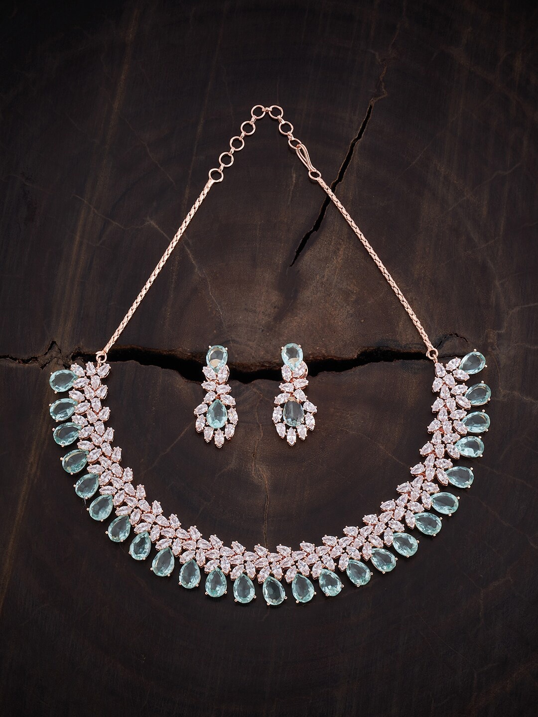 

Kushal's Fashion Jewellery Rose Gold-Plated CZ-Studded Necklace & Earrings
