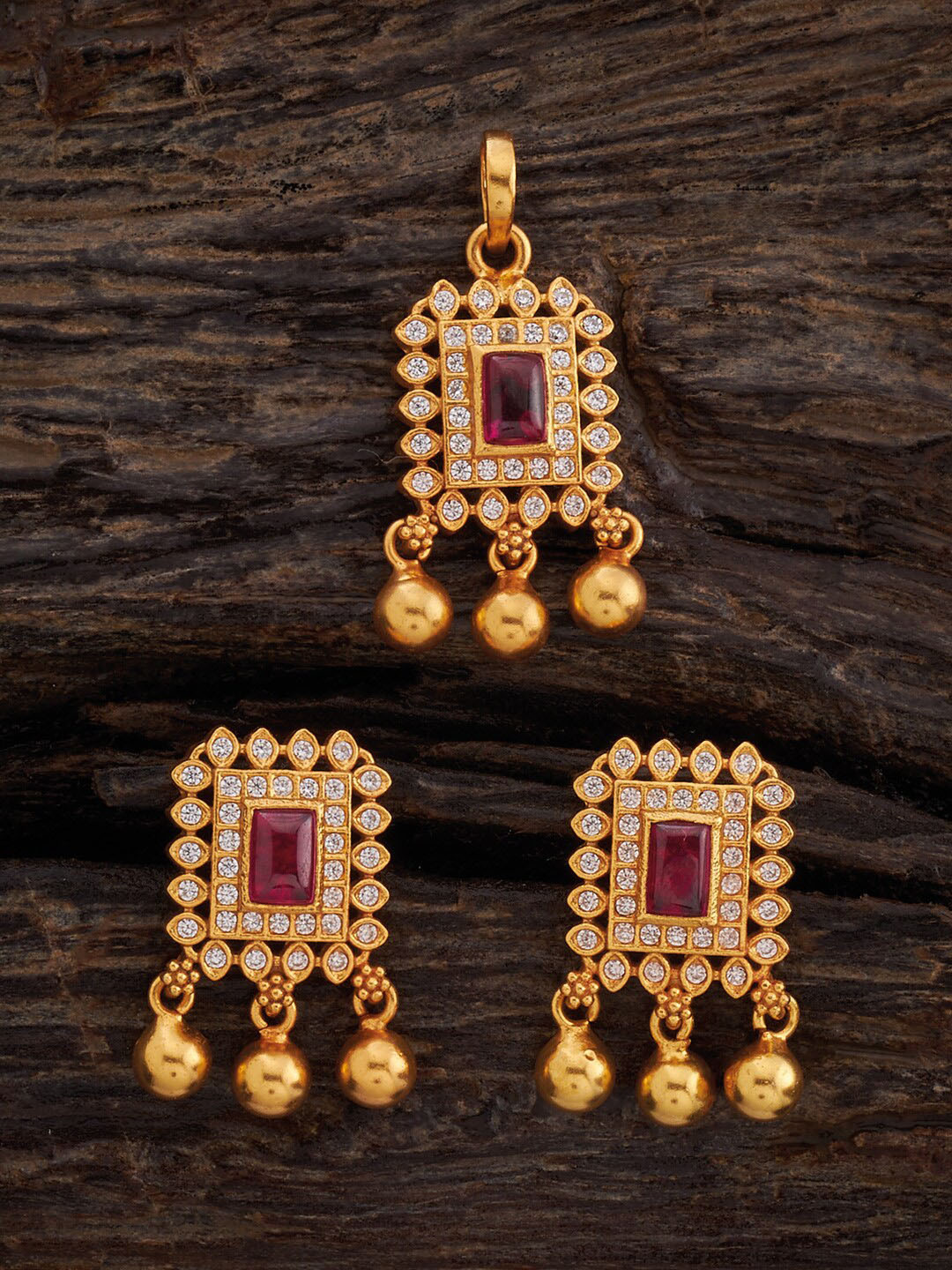 

Kushal's Fashion Jewellery 92.5 Silver Gold-Plated Stones-Studded Jewellery Set