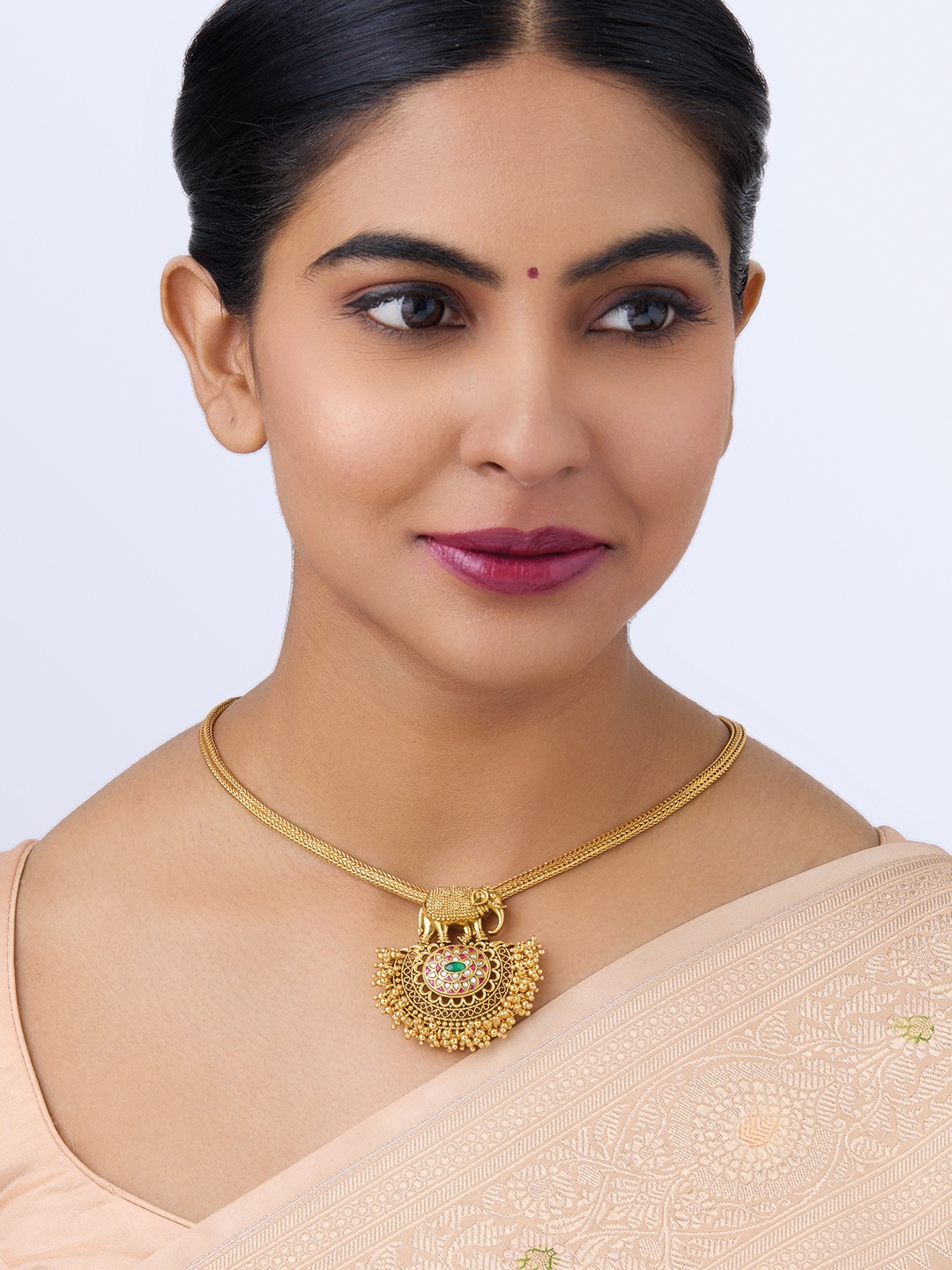 

Kushal's Fashion Jewellery 92.5 Pure Silver Gold-Plated Temple Pendant