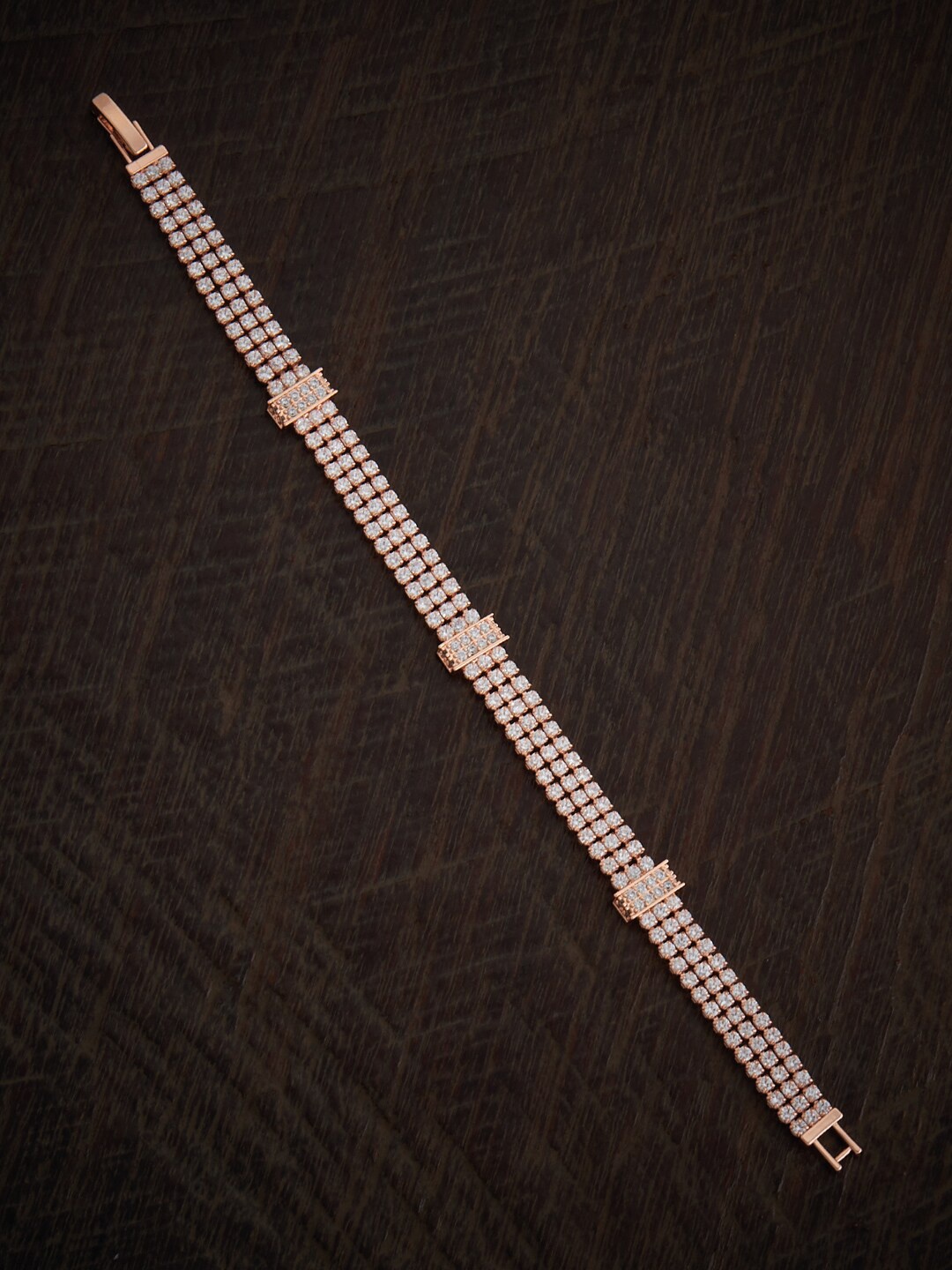 

Kushal's Fashion Jewellery Cubic Zirconia Studded Rose Gold Plated Link Bracelet