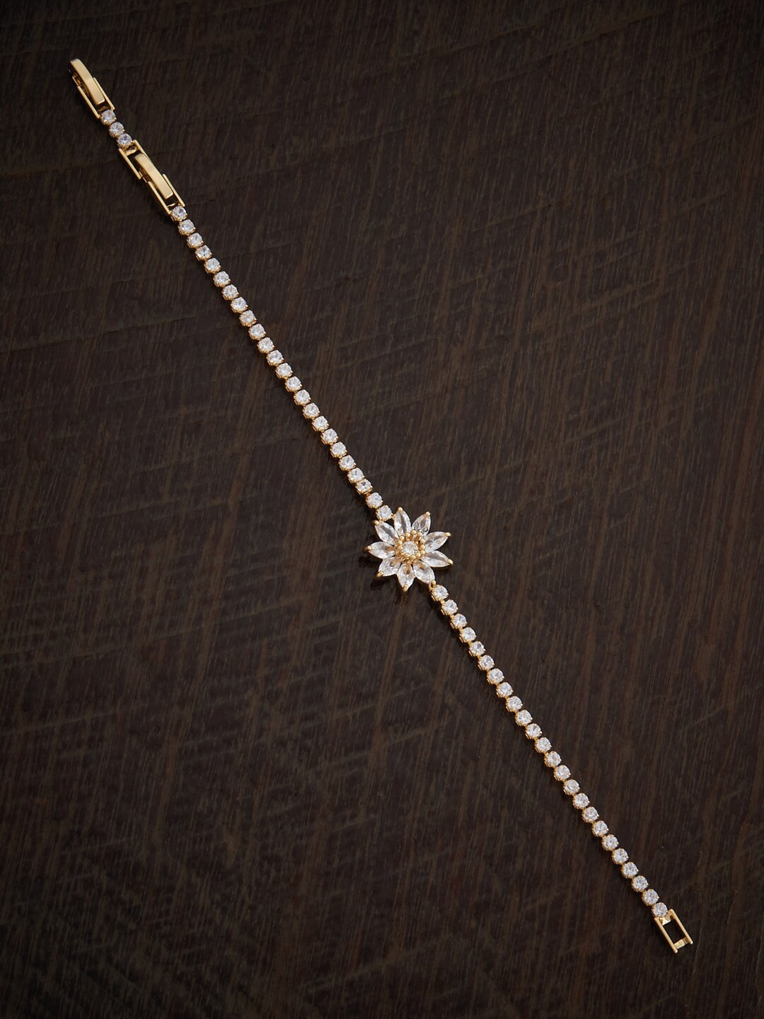 

Kushal's Fashion Jewellery Cubic Zirconia Studded Gold Plated Link Bracelet