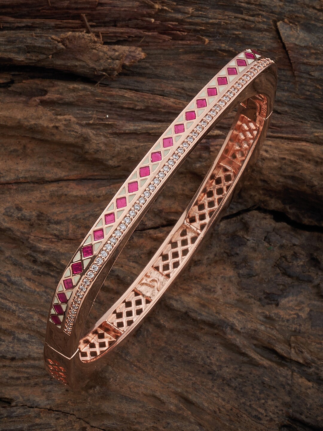 

Kushal's Fashion Jewellery Kundan & Zircon Studded Rose Gold Plated Kada Bracelet