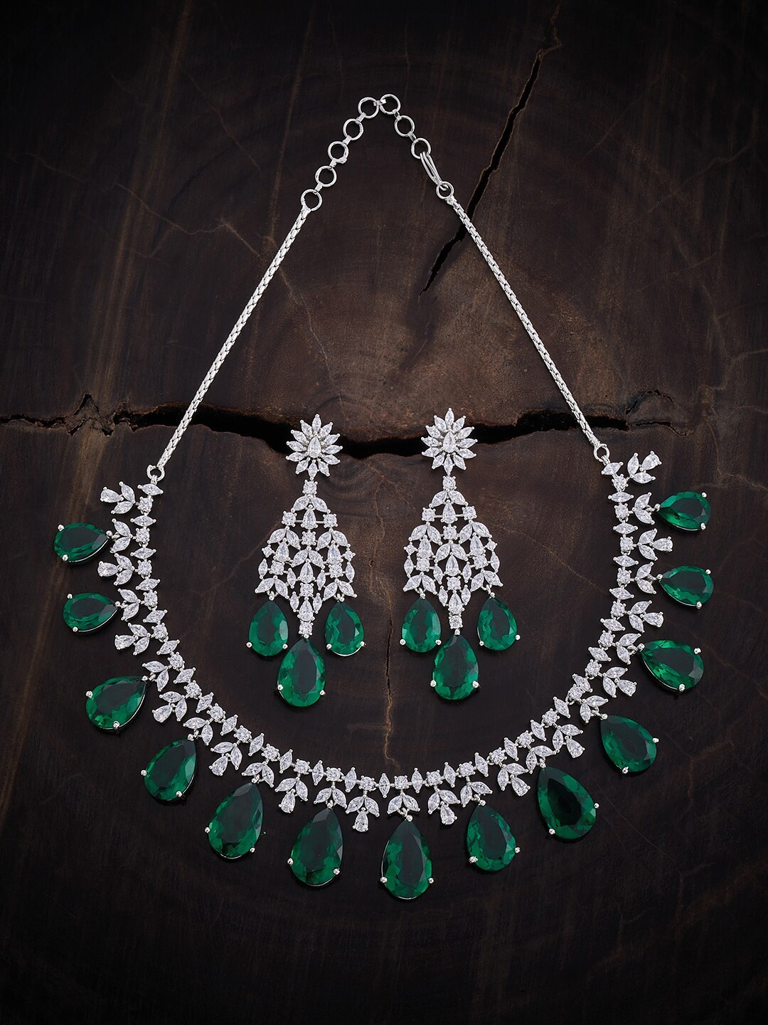 

Kushal's Fashion Jewellery Rhodium-Plated CZ-Studded Jewellery Set, Silver