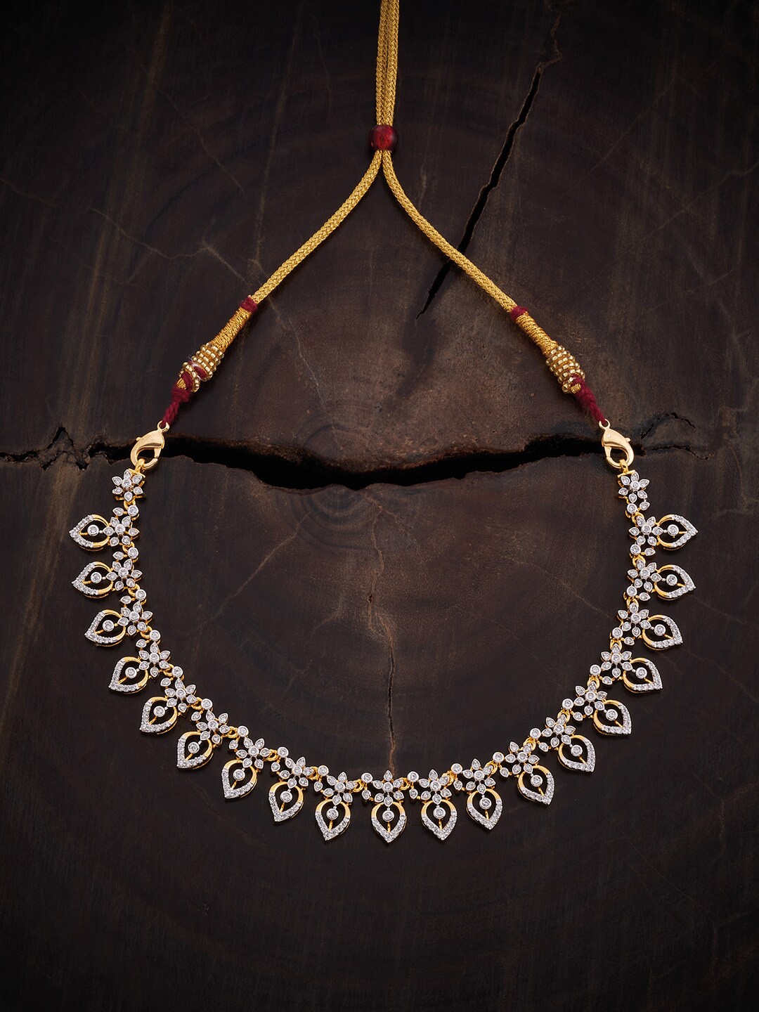 

Kushal's Fashion Jewellery 92.5 Pure Silver Rhodium-Plated Cubic Zirconia Studded Necklace, Gold