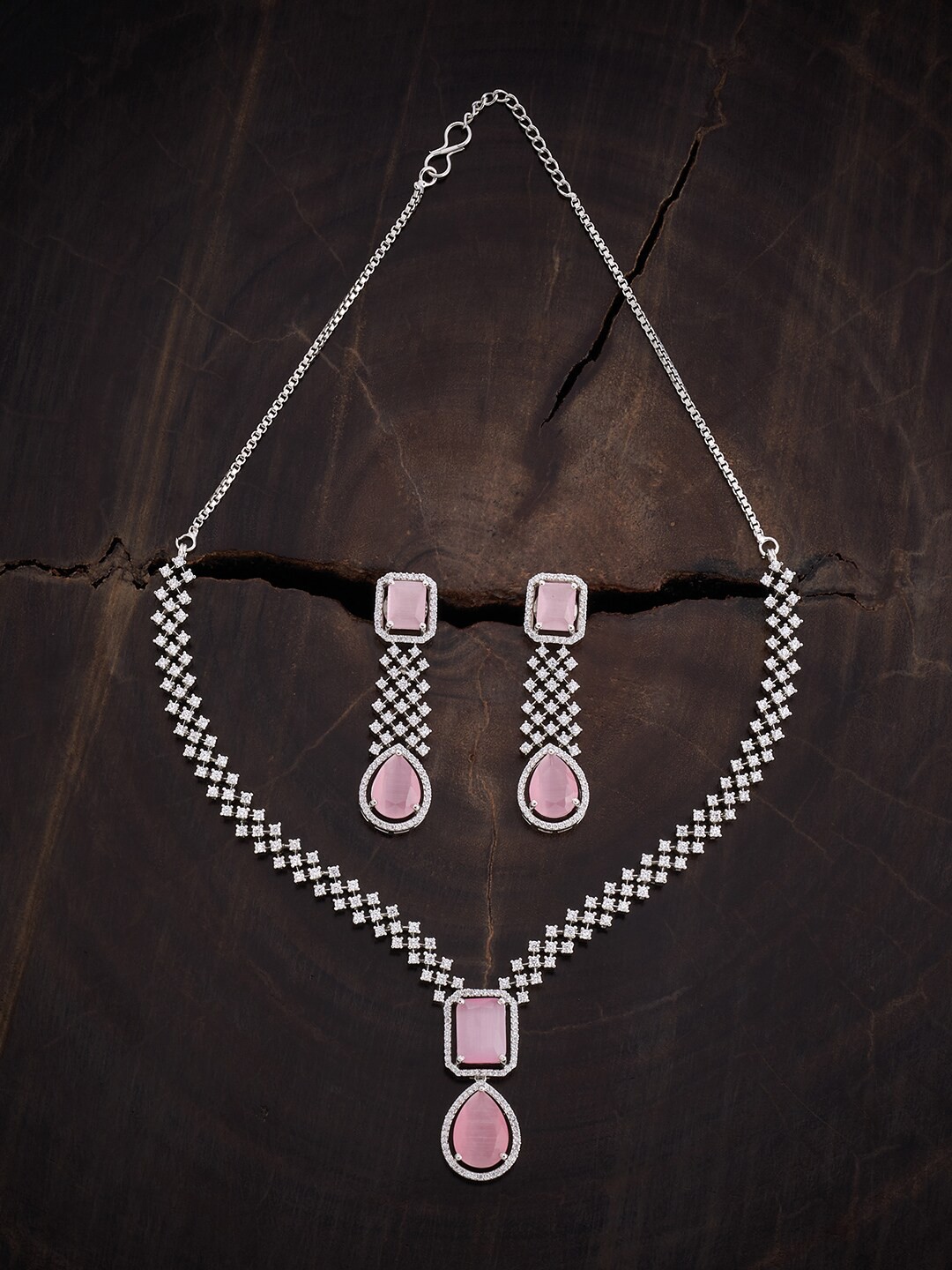 

Kushal's Fashion Jewellery Rhodium-Plated CZ-Studded Jewellery Set, Silver