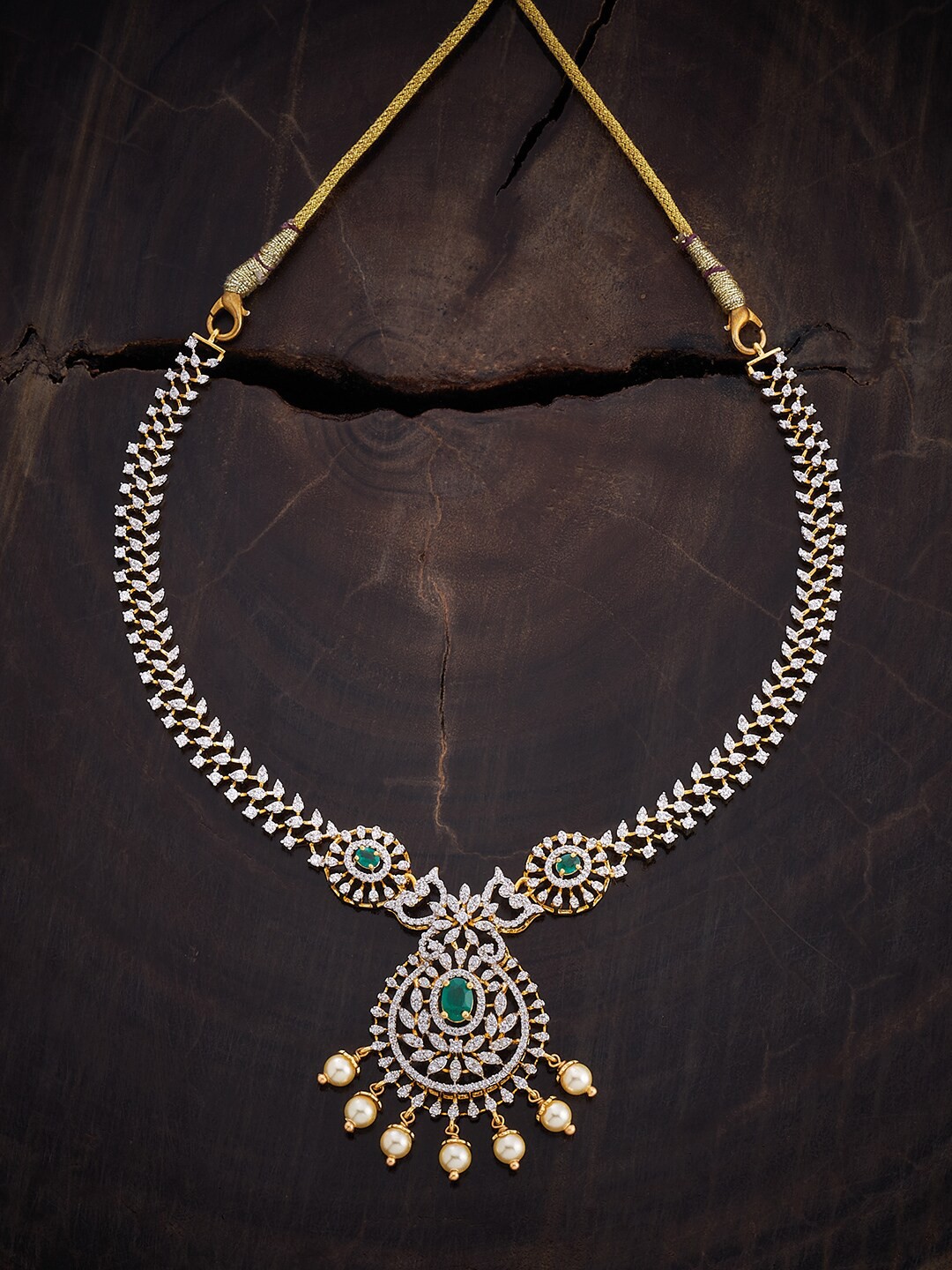 

Kushal's Fashion Jewellery 92.5 Pure Silver Rhodium-Plated Cubic Zirconia Studded Necklace, Gold