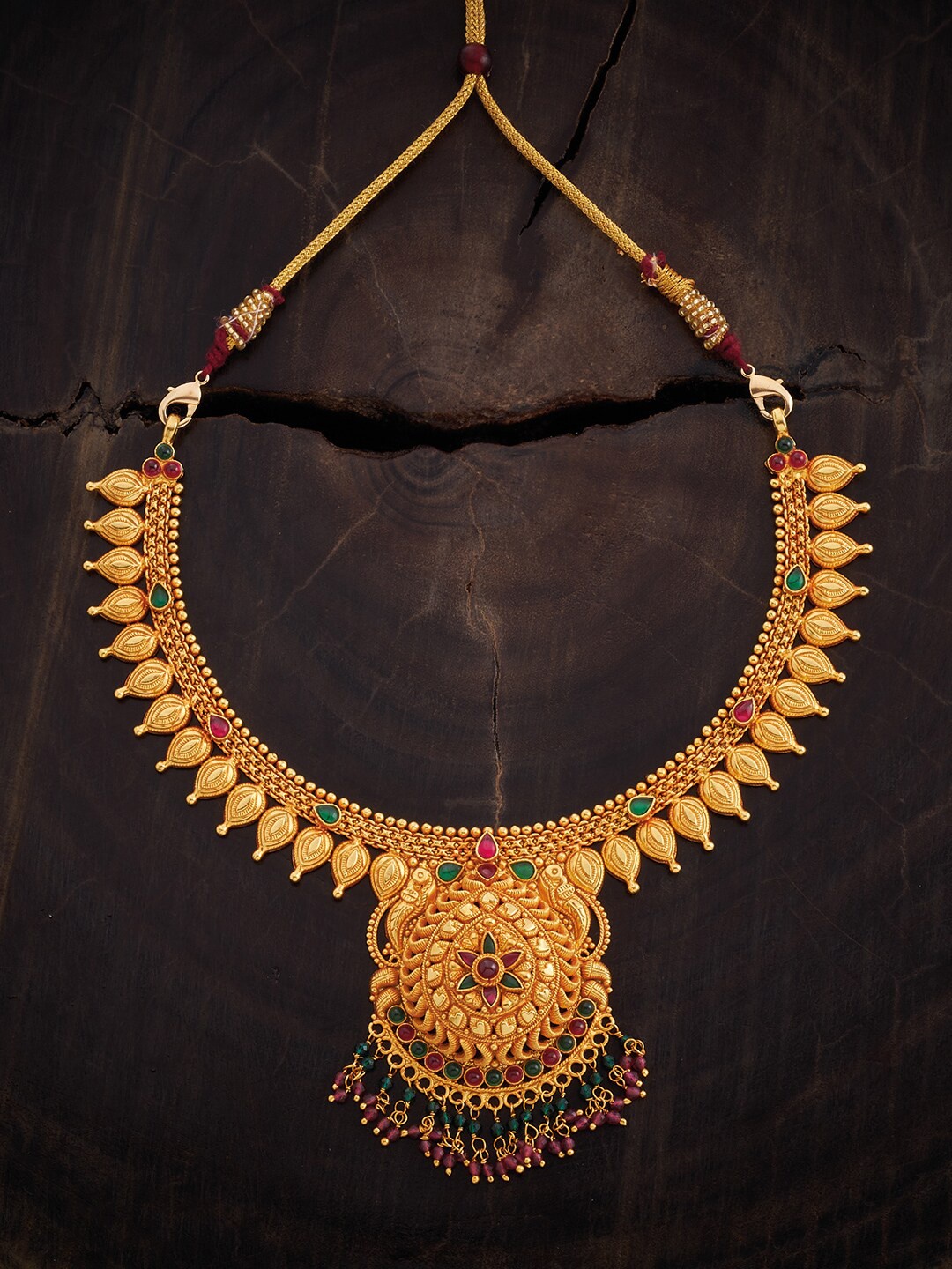 

Kushal's Fashion Jewellery 92.5 Pure Silver Gold-Plated Stones Studded Necklace