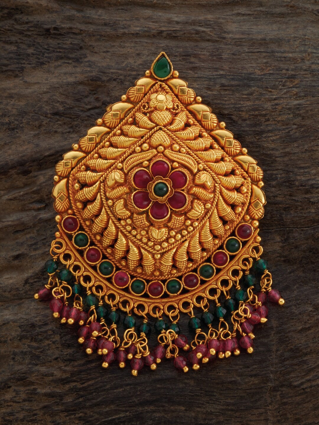

Kushal's Fashion Jewellery 92.5 Pure Silver Gold-Plated Studded & Beaded Temple Pendant