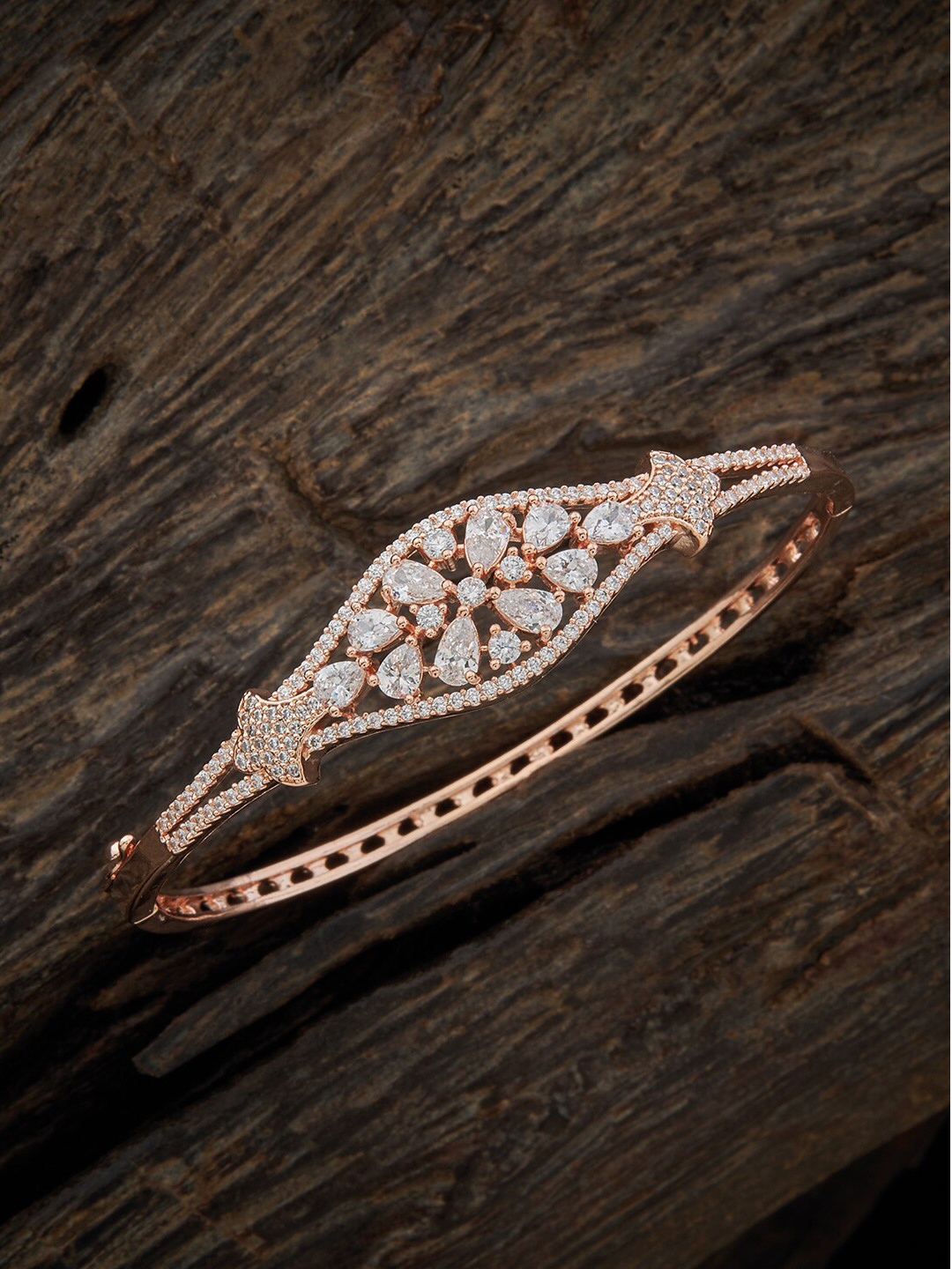 

Kushal's Fashion Jewellery Cubic Zirconia Studded Rose Gold Plated Kada Bracelet