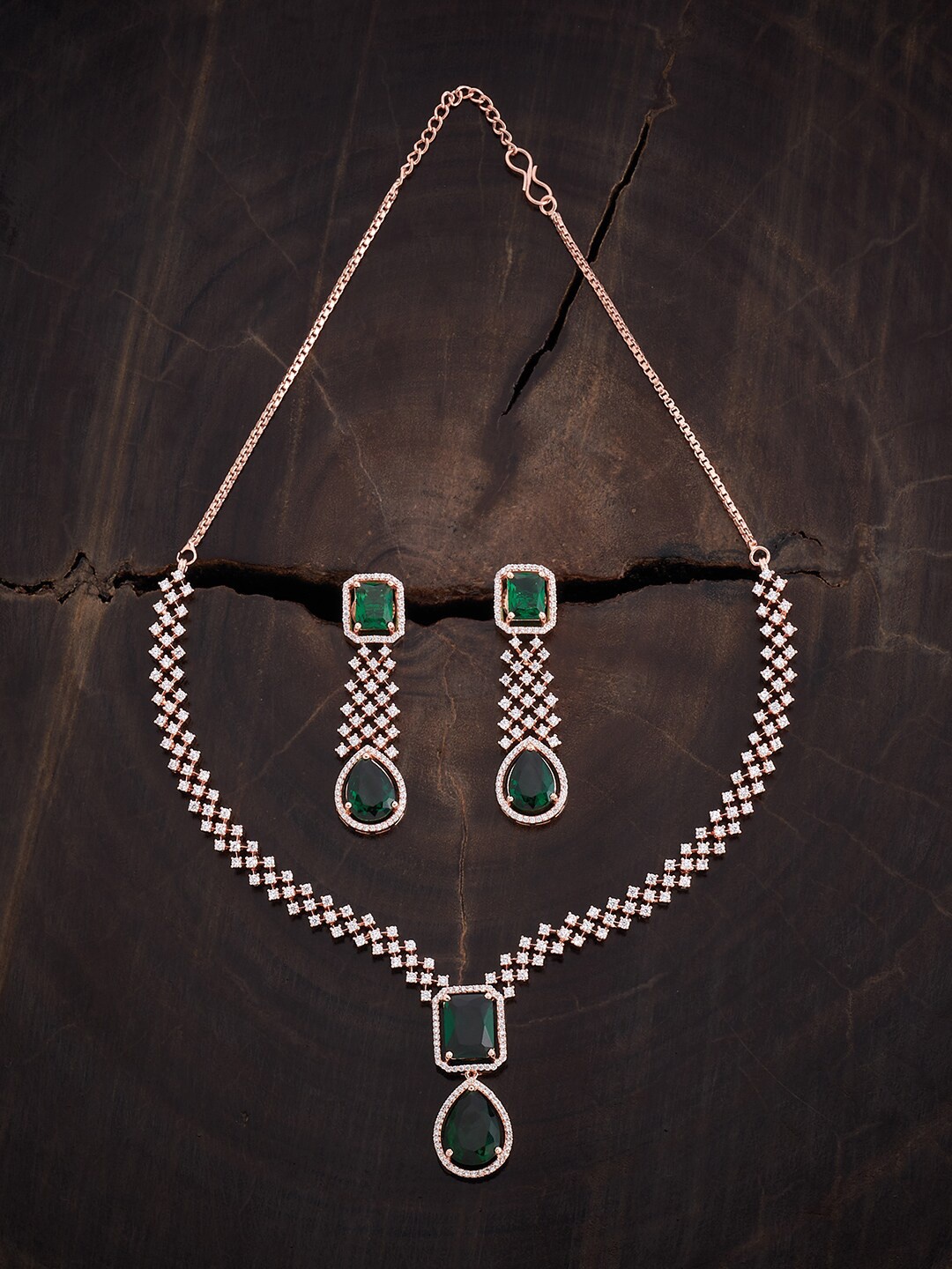

Kushal's Fashion Jewellery Rose Gold-Plated CZ-Studded Jewellery Set