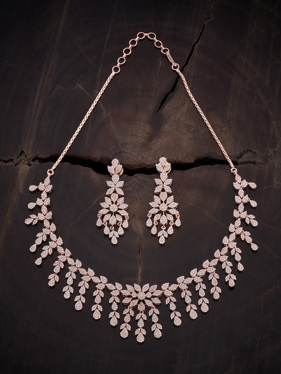 

Kushal's Fashion Jewellery Rose Gold Plated CZ Studded Jewellery Set