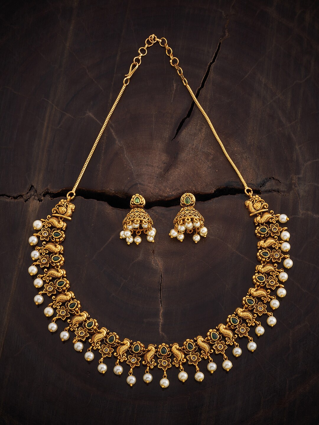 

Kushal's Fashion Jewellery Gold-Plated Stones-Studded & Beaded Antique Jewellery Set