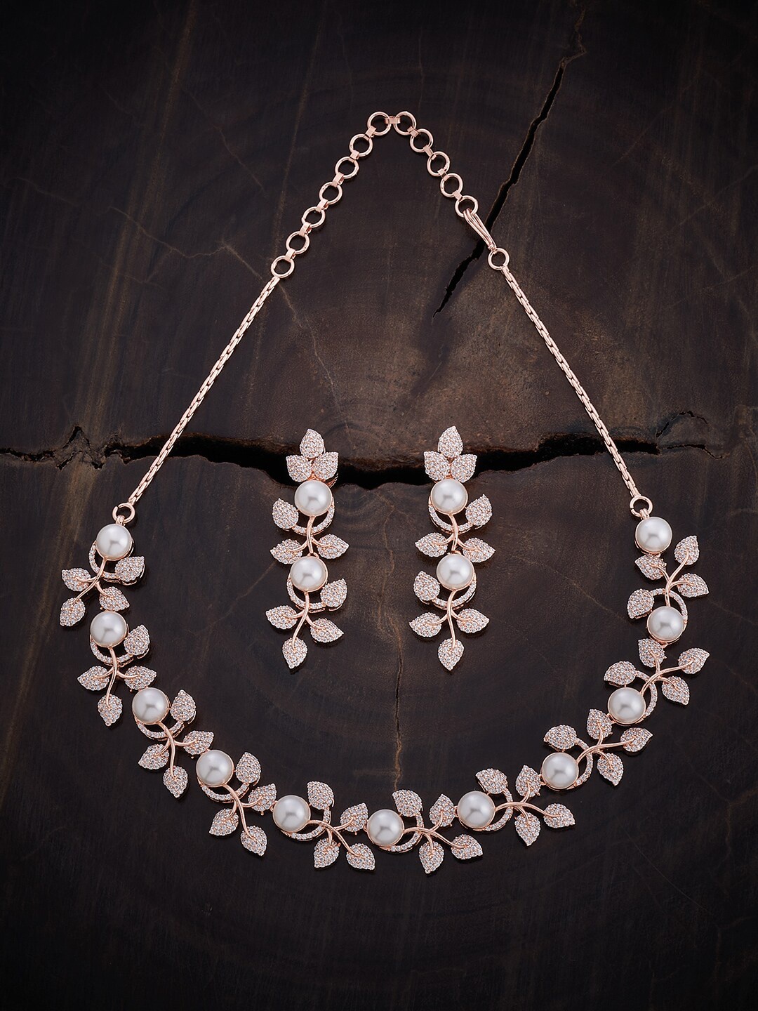 

Kushal's Fashion Jewellery Rose Gold-Plated CZ Stone-Studded Necklace & Earrings