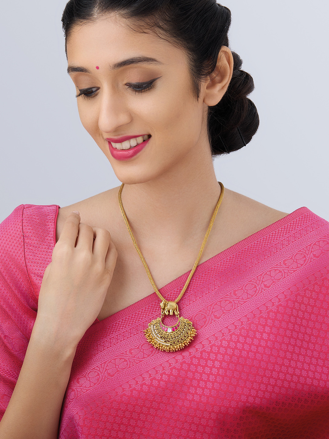 

Kushal's Fashion Jewellery 92.5 Pure Silver Gold-Plated Temple Pendant