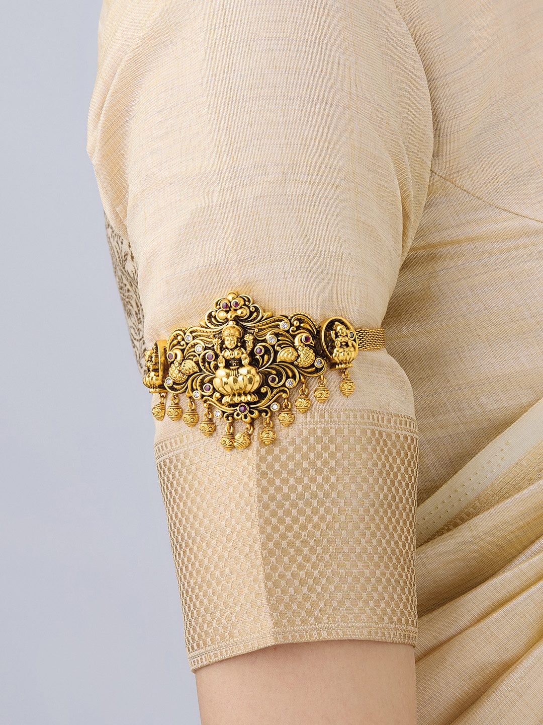 

Kushal's Fashion Jewellery Antique Gold Plated Ruby Studded Armlet