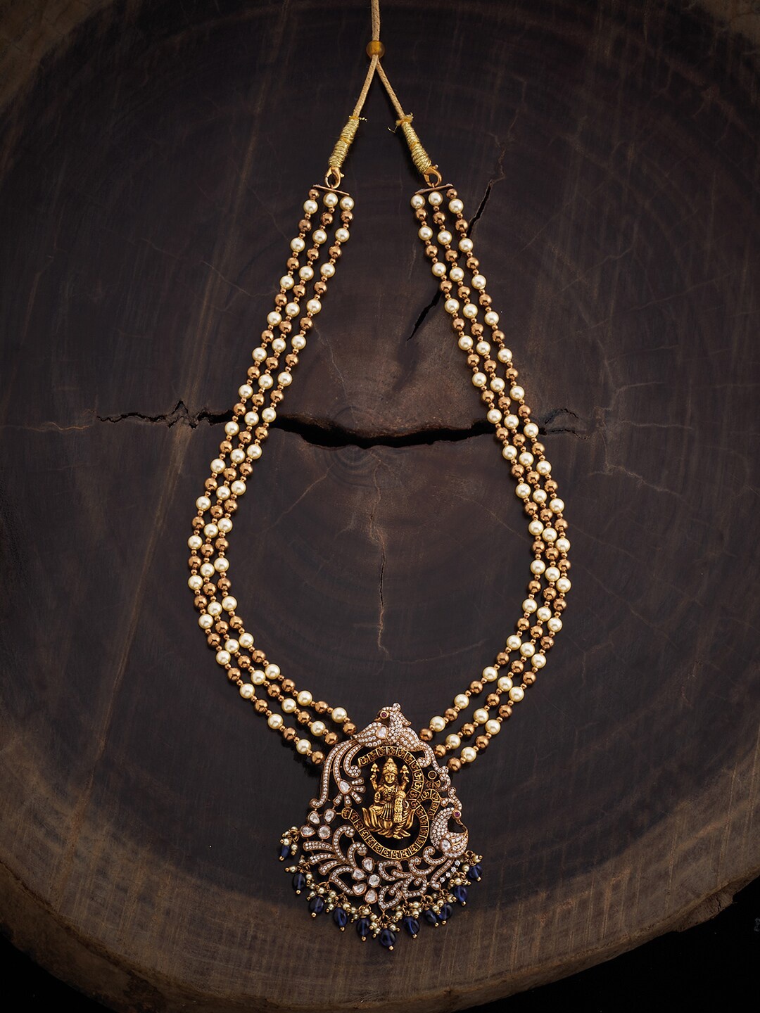 

Kushal's Fashion Jewellery Silver CZ Studded & Beaded Layered Necklace, Gold