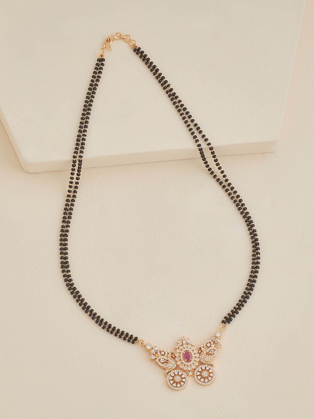 

Kushal's Fashion Jewellery Gold-Plated CZ Stone-Studded & Beaded Mangalsutra