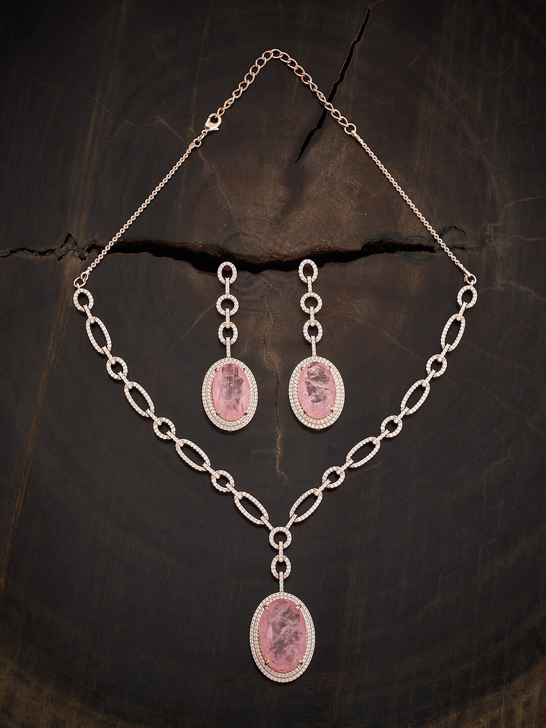 

Kushal's Fashion Jewellery Rose Gold-Plated Cubic Zirconia Stone-Studded Jewellery Set, Silver