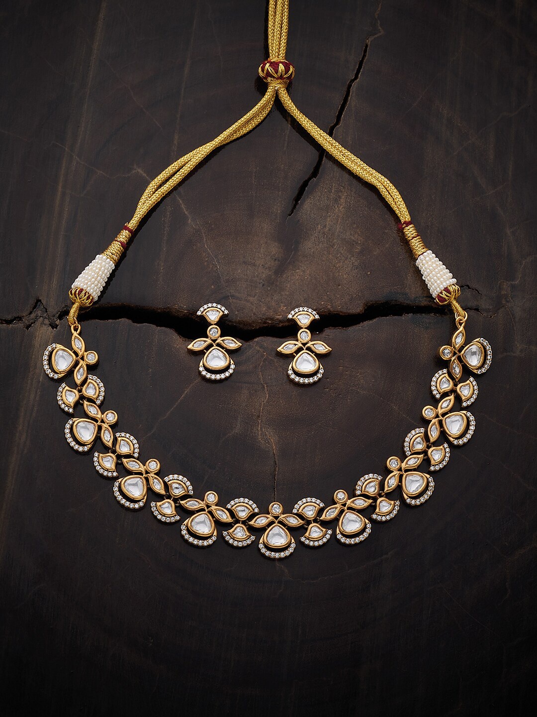 

Kushal's Fashion Jewellery Kundan-Studded Necklace With Earrings, Gold