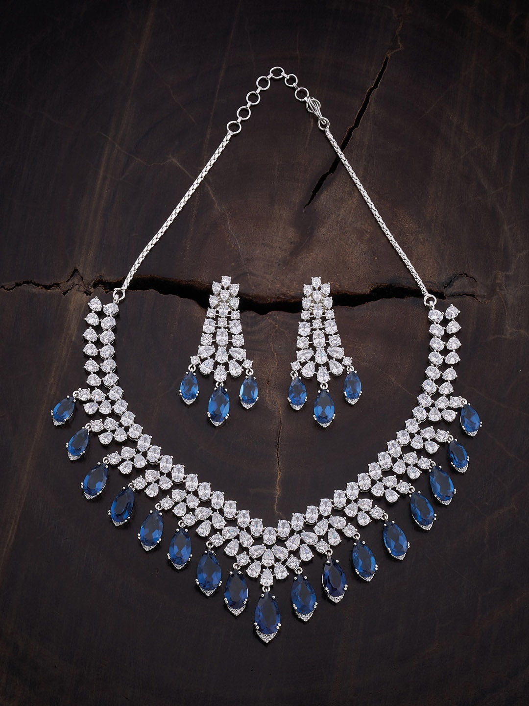 

Kushal's Fashion Jewellery Rhodium-Plated CZ Stone-Studded Jewellery Set, Silver