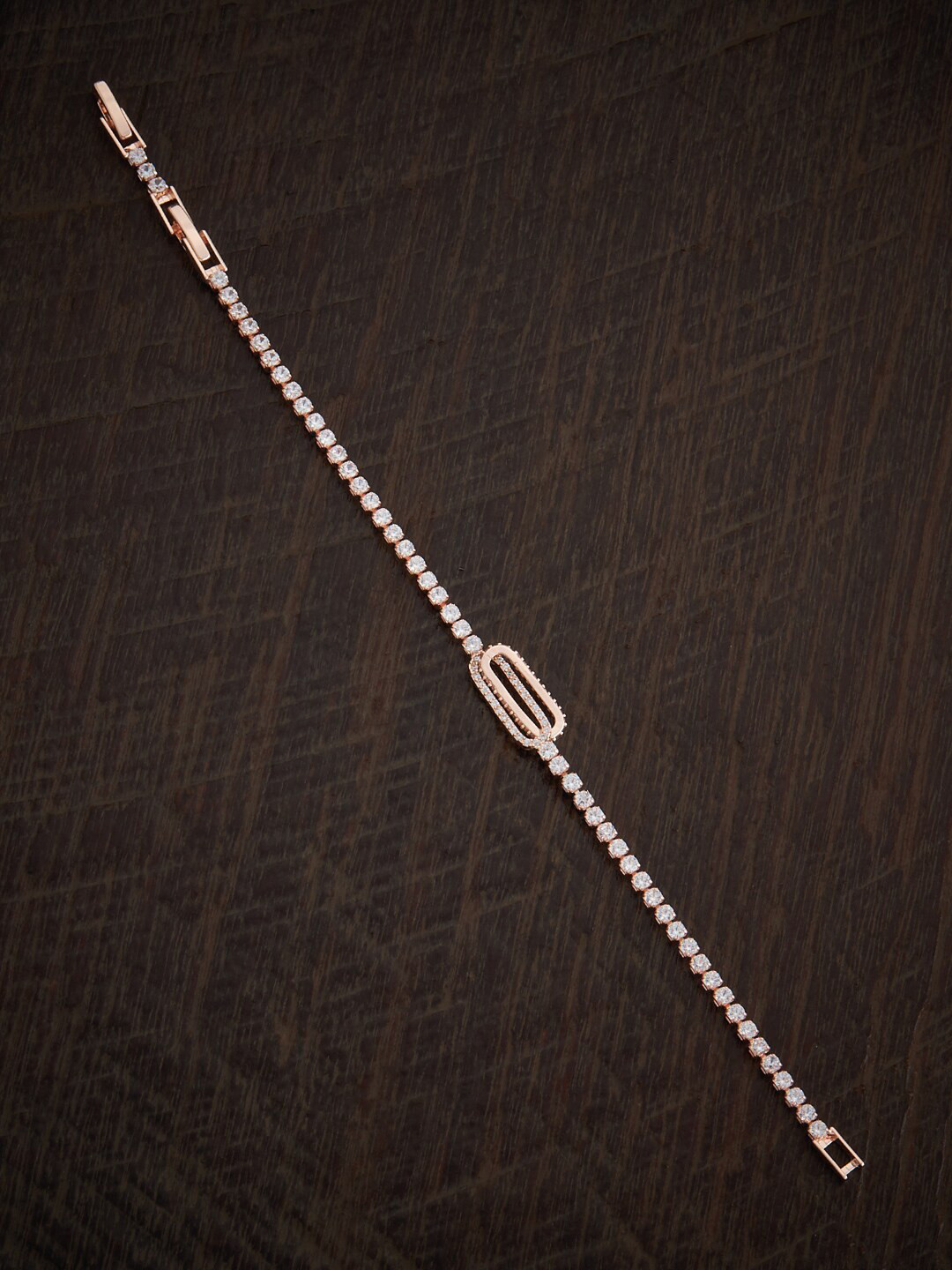 

Kushal's Fashion Jewellery Women Rose Gold-Plated Cubic Zirconia Studded Link Bracelet