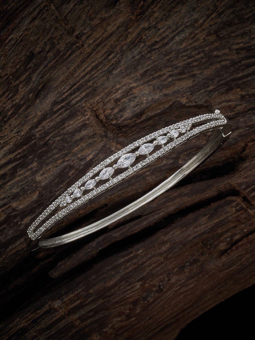 

Kushal's Fashion Jewellery Rhodium-Plated Cubic Zirconia Kada Bracelet, White