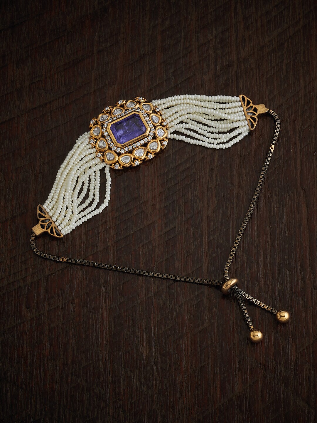

Kushal's Fashion Jewellery Kundan Wraparound Bracelet, Gold