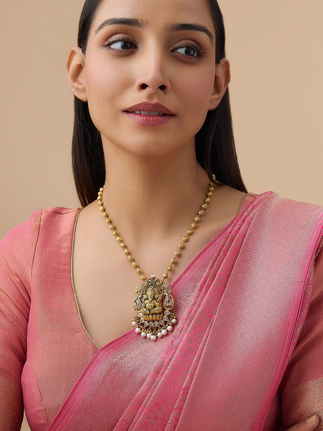

Kushal's Fashion Jewellery 92.5 Pure Silver Gold Plated Temple Pendant