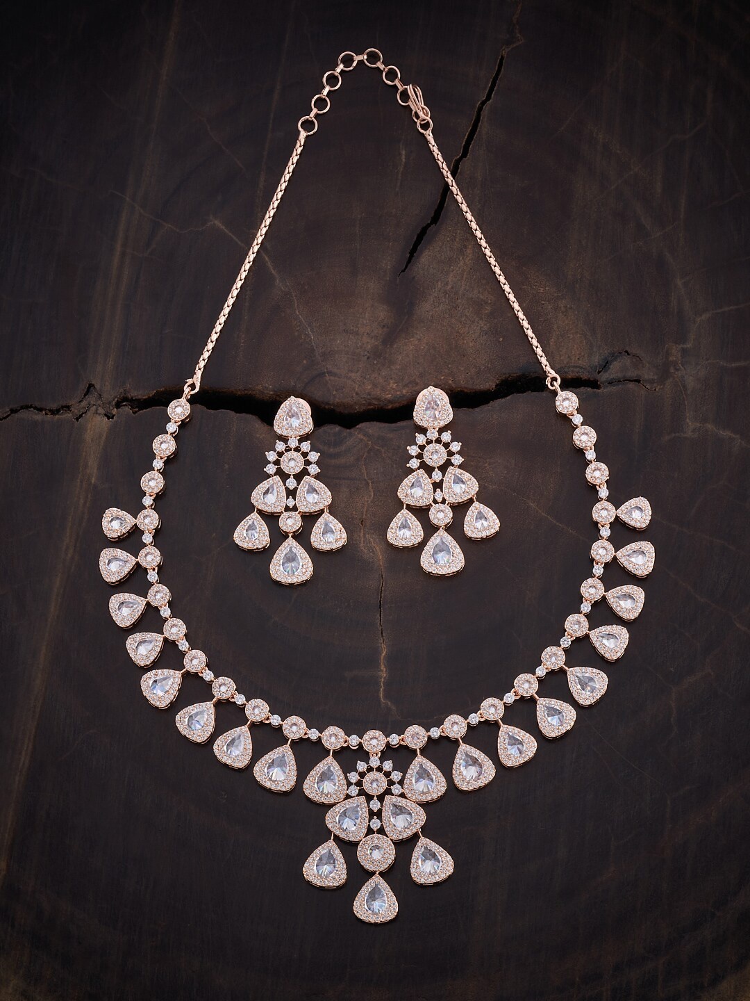 

Kushal's Fashion Jewellery Rose Gold-Plated CZ Stone-Studded Jewellery Set