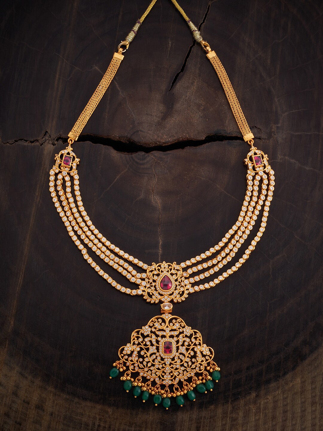 

Kushal's Fashion Jewellery 92.5 Pure Silver Gold-Plated Temple Necklace