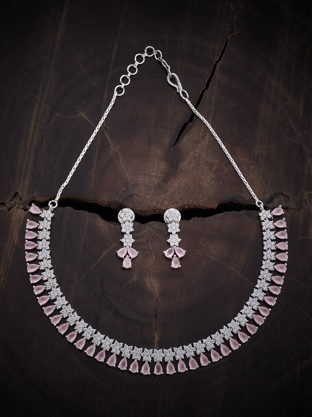 

Kushal's Fashion Jewellery Rhodium-Plated CZ Stone-Studded Jewellery Set, Silver