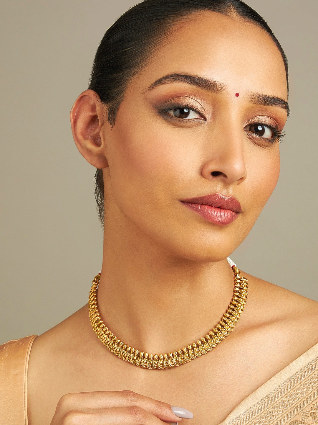 

Kushal's Fashion Jewellery Gold Plated Antique Temple Necklace