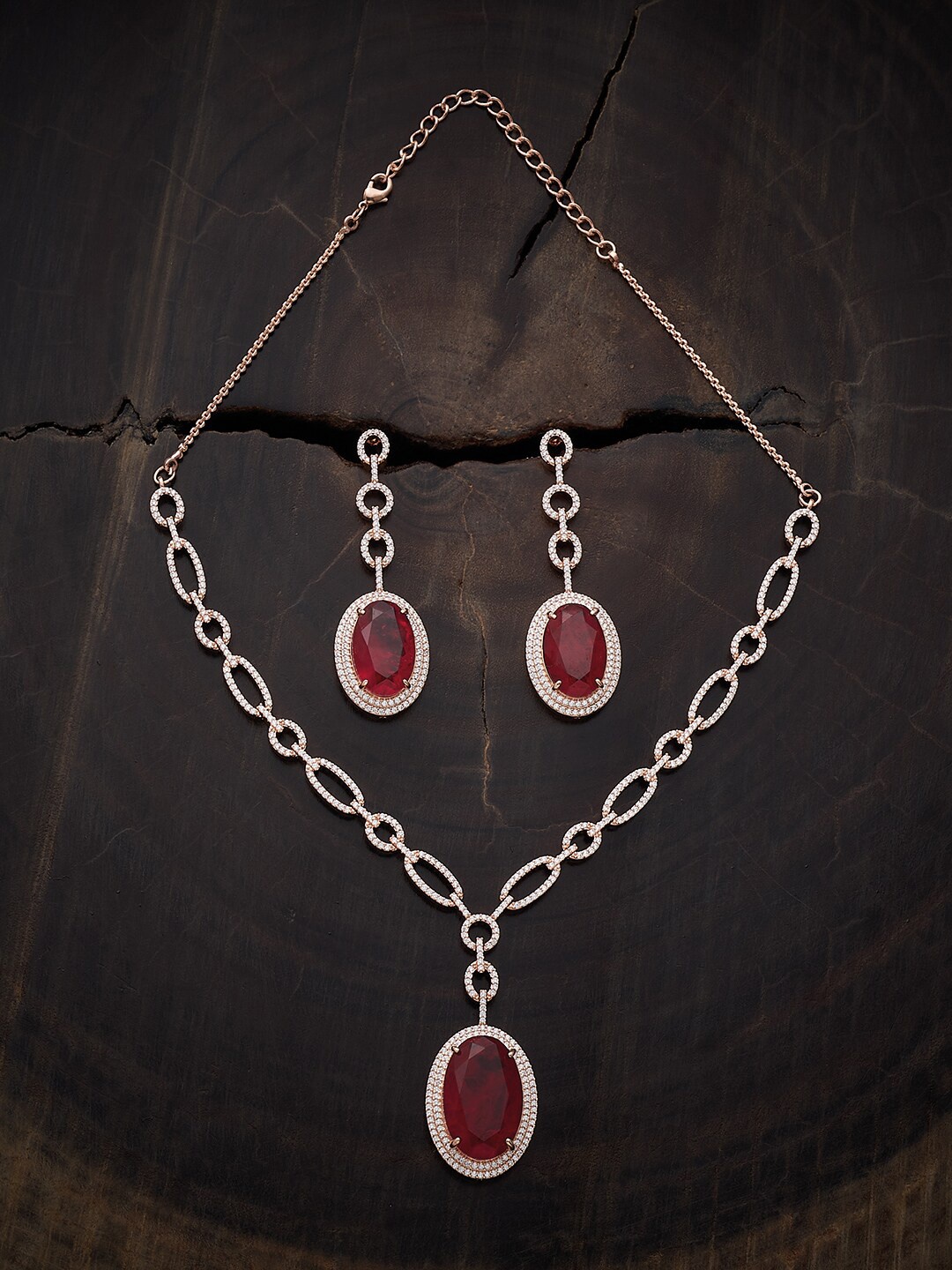

Kushal's Fashion Jewellery Rose Gold-Plated CZ Stone-Studded Necklace & Earrings