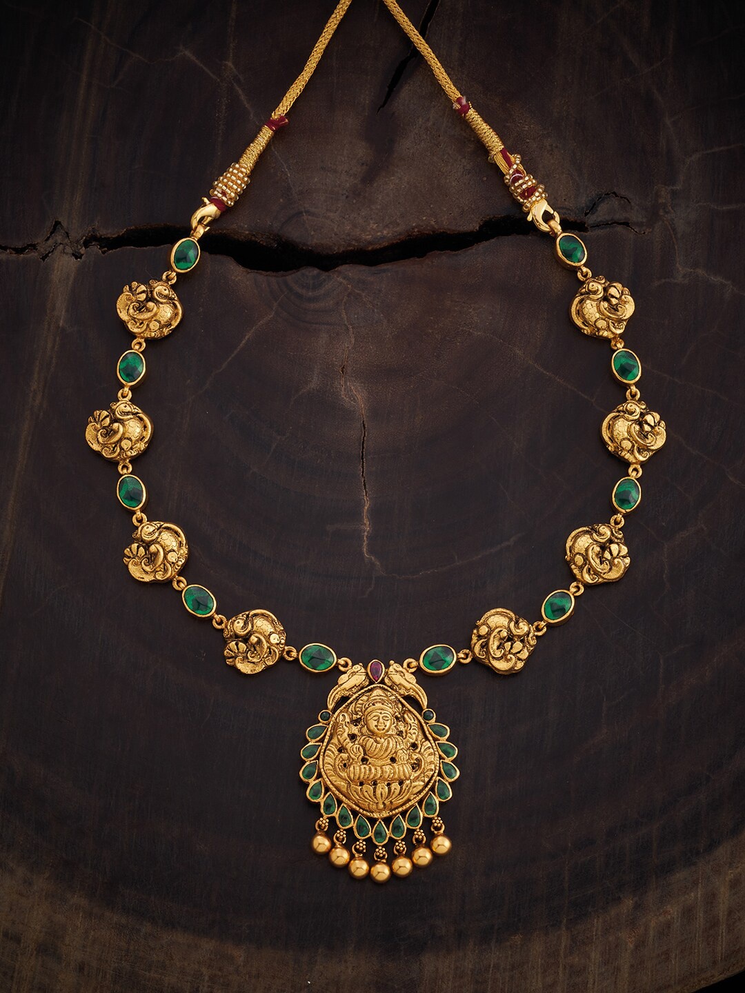 

Kushal's Fashion Jewellery Silver Gold-Plated Temple Necklace, Green