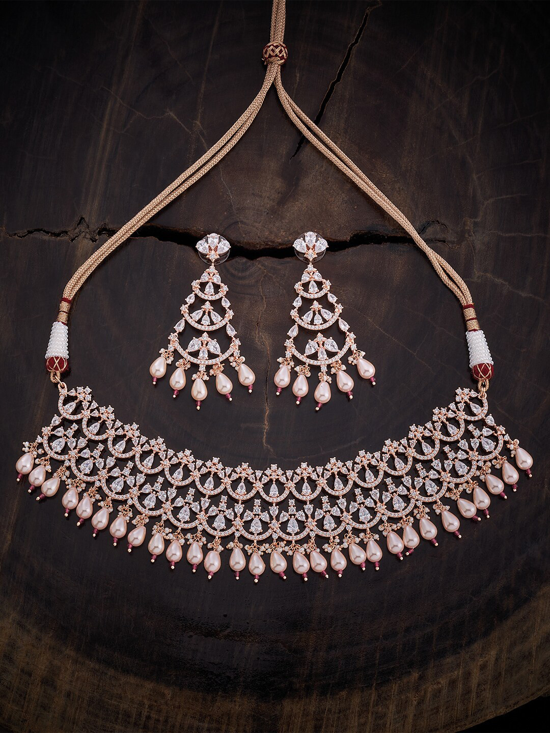 

Kushal's Fashion Jewellery Rose Gold Plated CZ Studded Jewellery Set