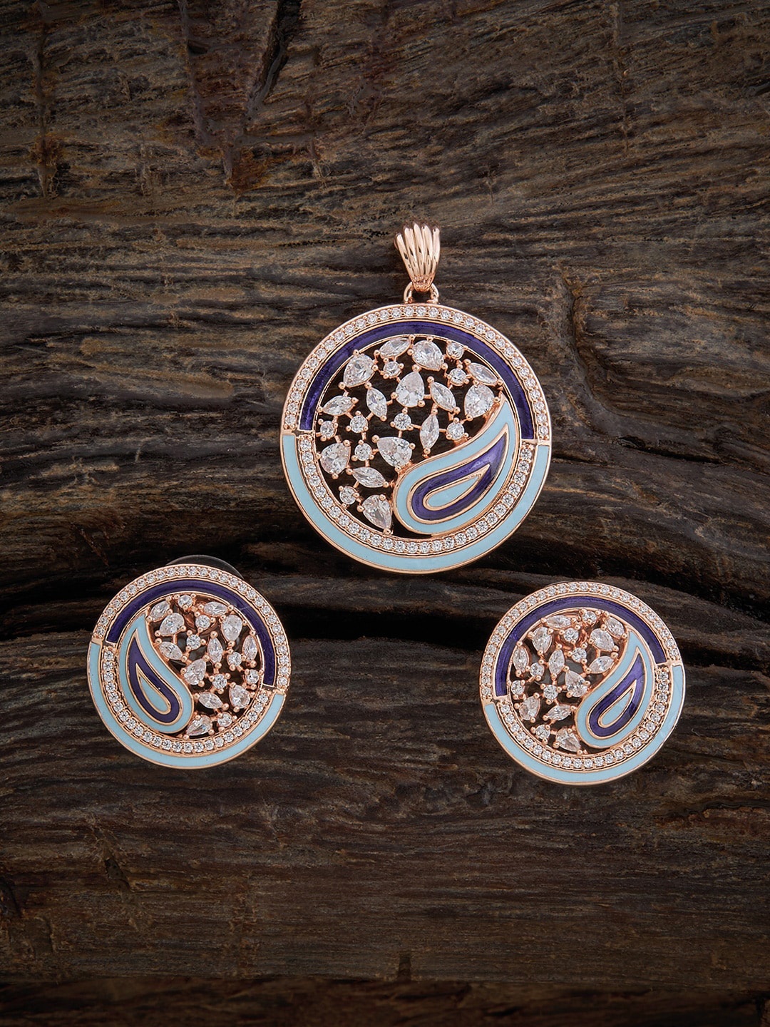 

Kushal's Fashion Jewellery Rose Gold-Plated CZ Stone-Studded Pendant & Earrings