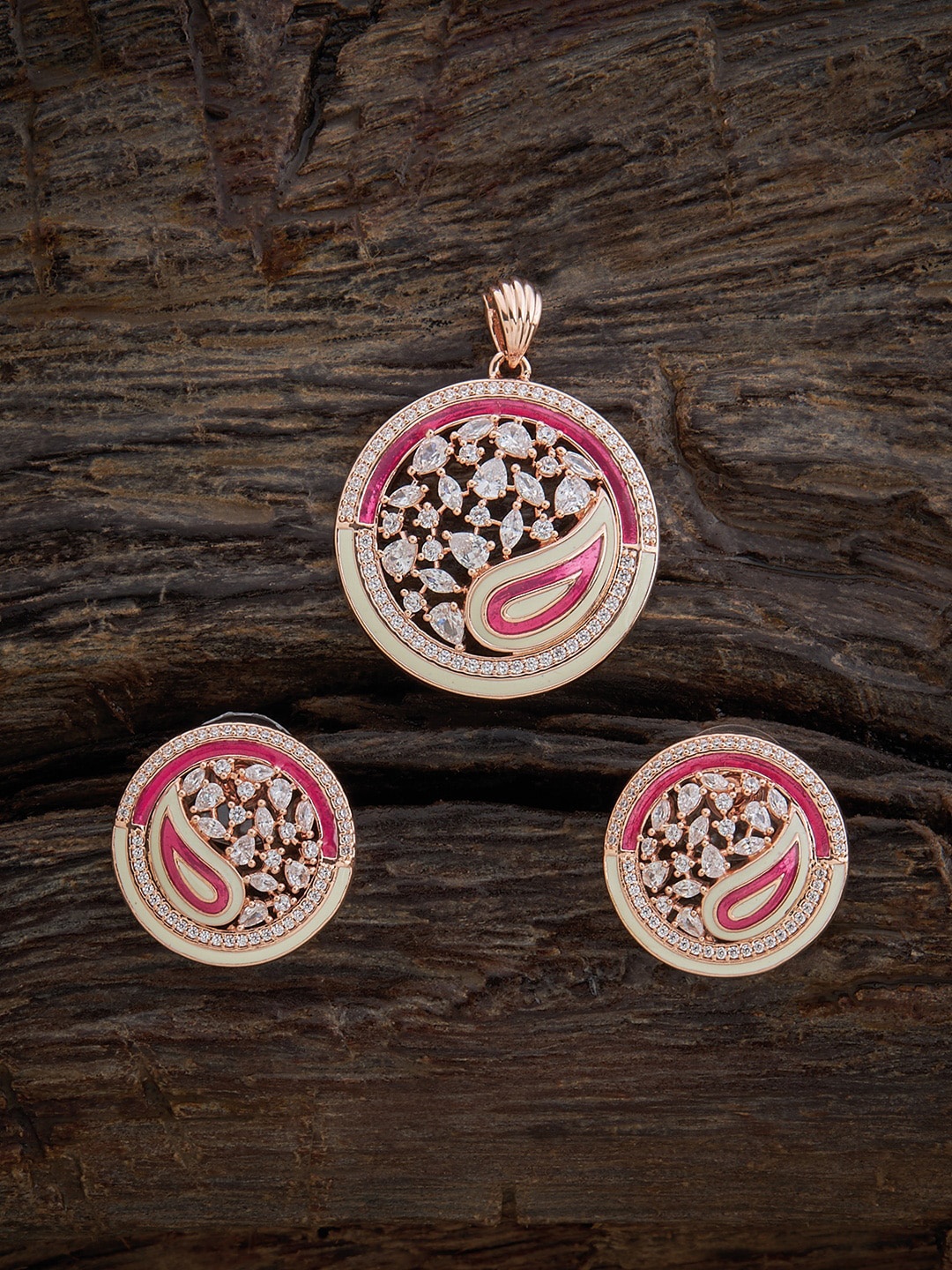 

Kushal's Fashion Jewellery Rose Gold Plated CZ Studded Jewellery Set