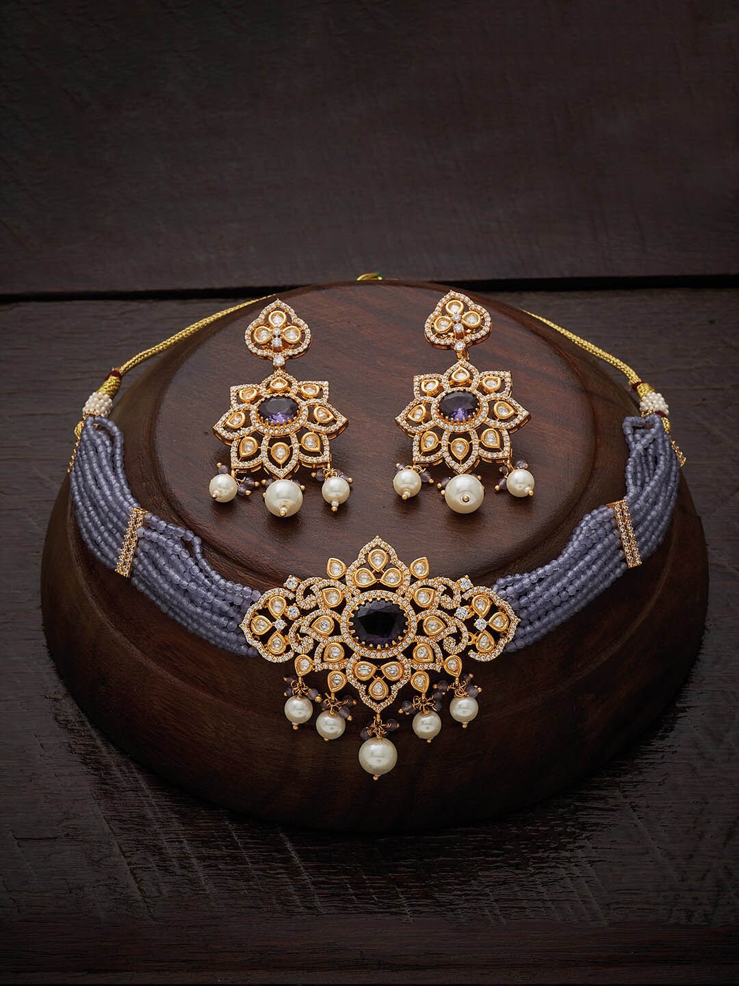

Kushal's Fashion Jewellery Gold Plated CZ Studded & Beaded Jewellery Set