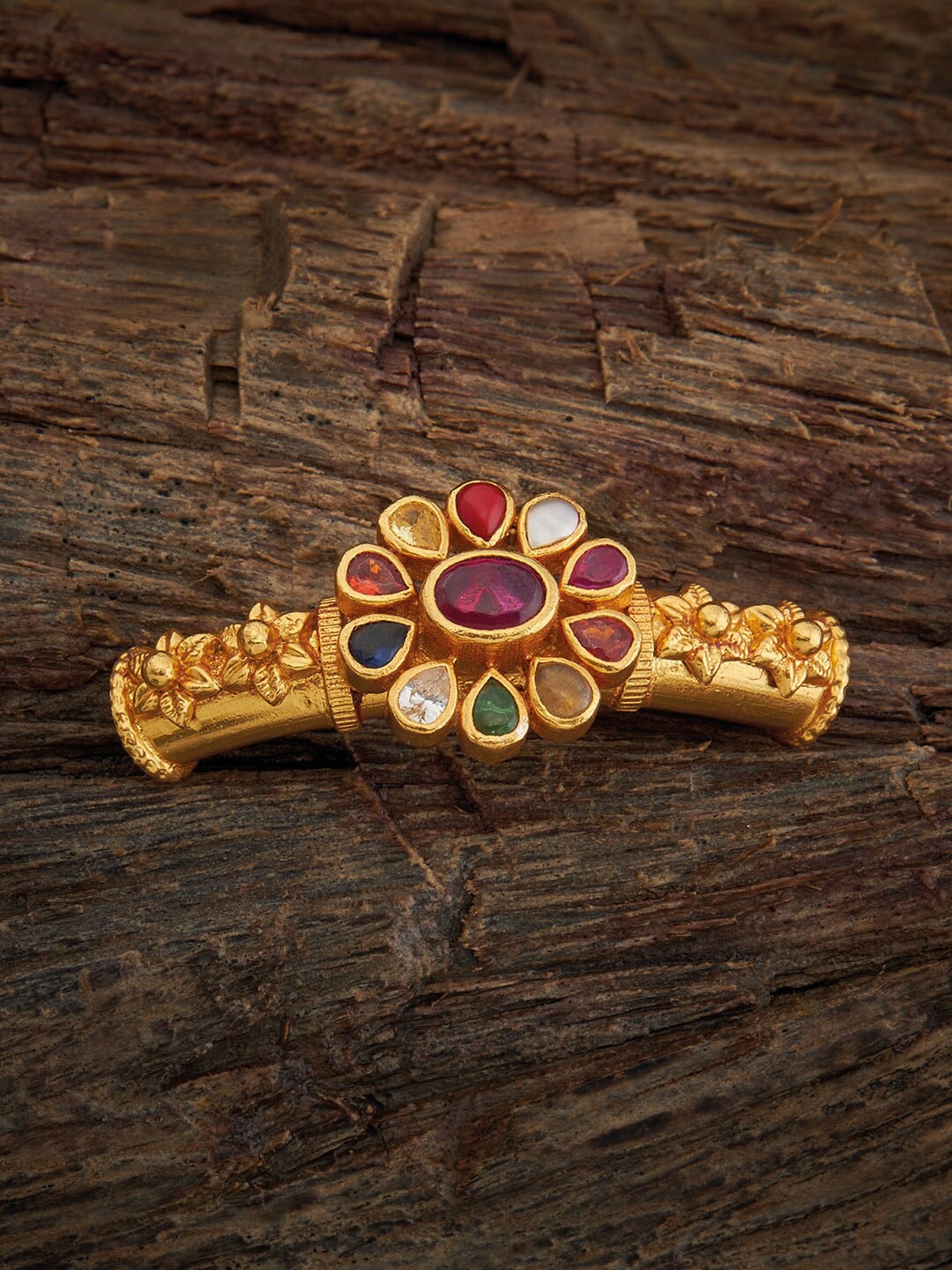 

Kushal's Fashion Jewellery Gold-Plated Pure Silver Stones Studded Temple Bangle Pendant
