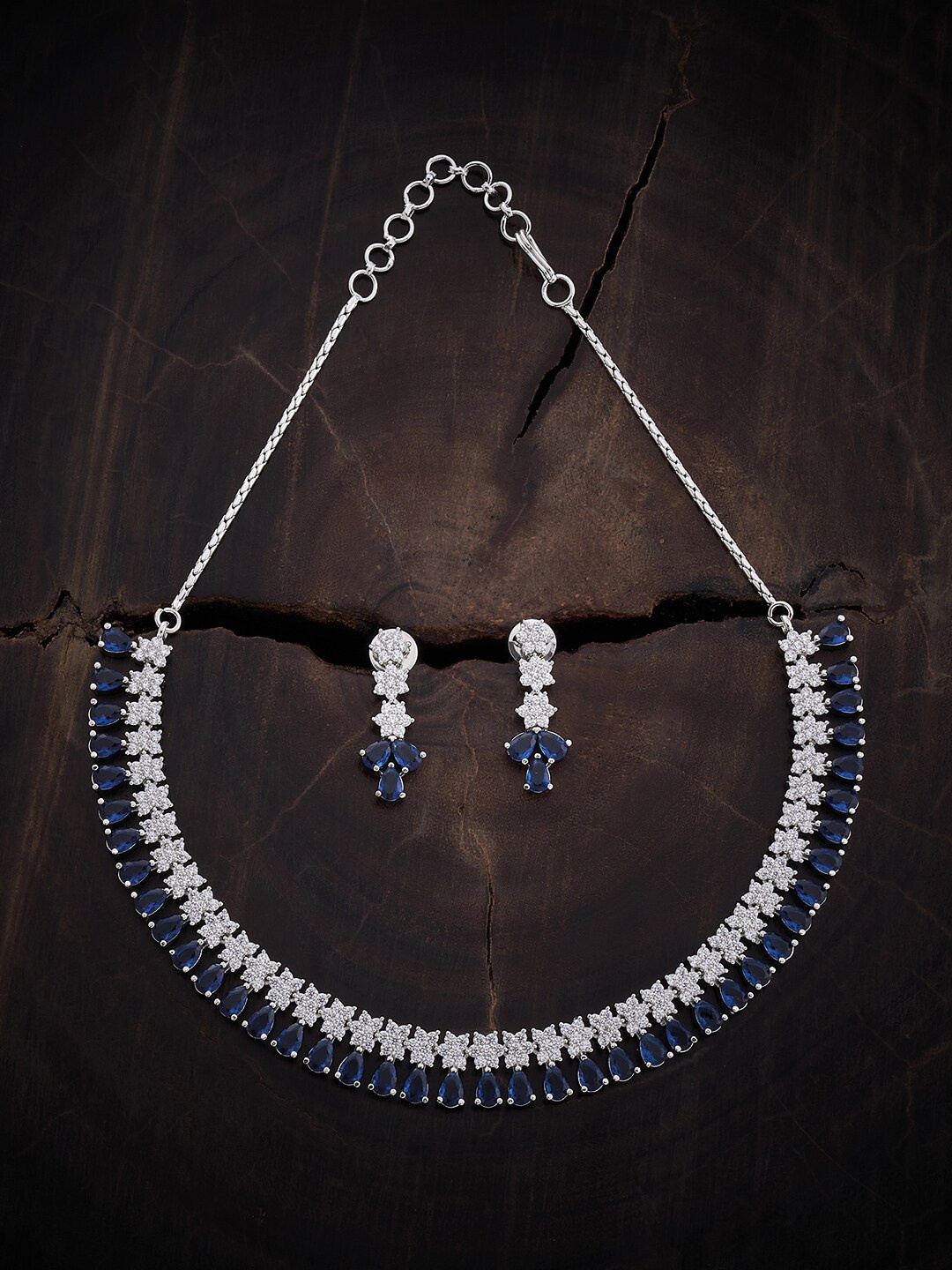 

Kushal's Fashion Jewellery Rhodium-Plated CZ Stone-Studded Necklace & Earrings, Silver