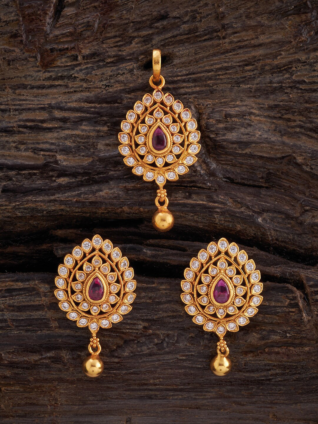 

Kushal's Fashion Jewellery 92.5 Pure Silver Ruby Stones-Studded Ethnic Jewellery Set, Red