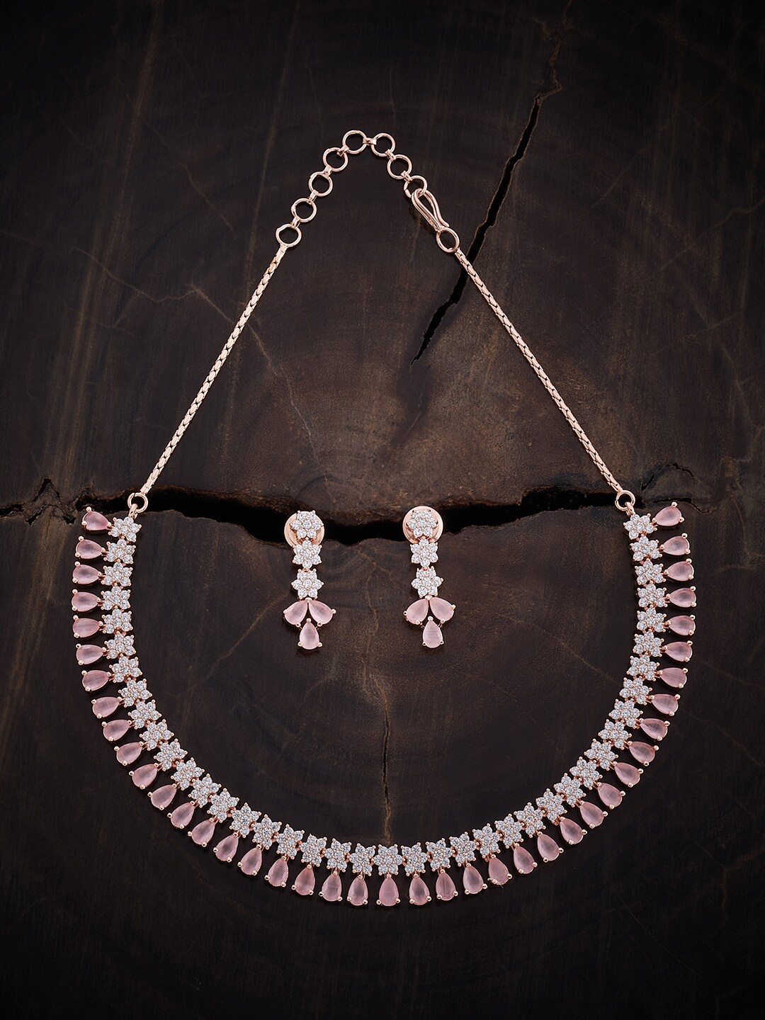 

Kushal's Fashion Jewellery Rose Gold-Plated Party Zircon-Studded Jewellery Set, Pink